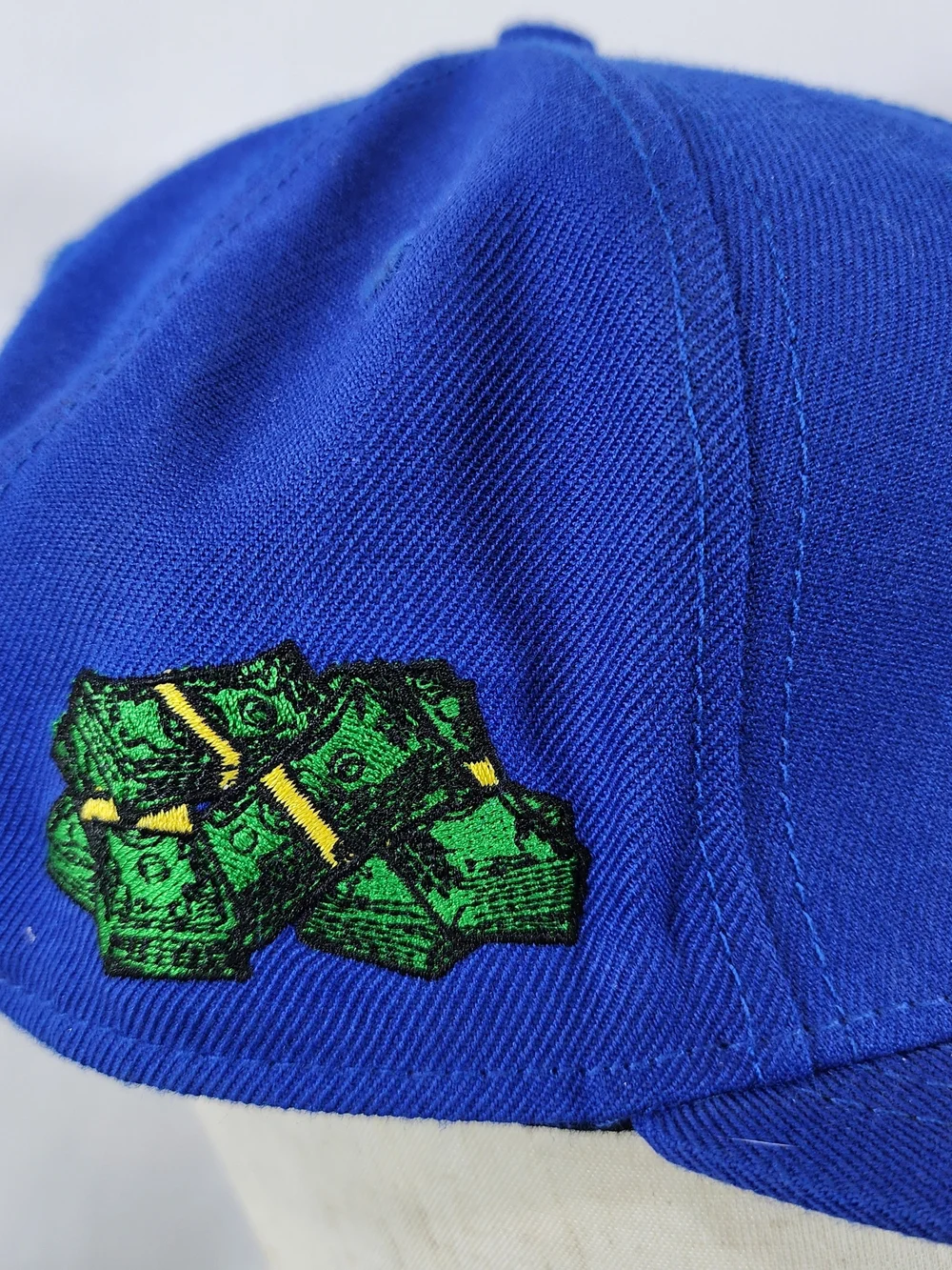 Dirty Funds Blue Fitted Baseball Cap Hat Embroidered Skull Unisex Size 7 1/2